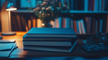 A glowing stack of notary folders styled on a desk with elegant branding. pic