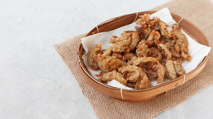 Crispy Fried Oyster Mushroom or Jamur Krispi. Oyster Mushroom Coated with Spiced Flour and Depp Fried.