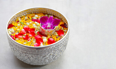 Water with flower, Songkran festival concept
