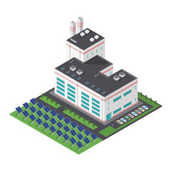 Isometric modern solar power plant Factory Facility Using Solar Panels for Power Generation
