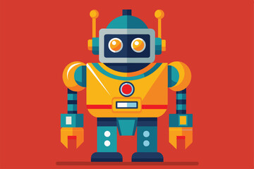 This cartoon illustration features a cheerful customizable robot designed with bright colors and engaging features, Robotics Customizable Cartoon Illustration