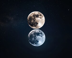 Fototapeta premium A mirror universe where the full moon and crescent moon switch colors every second, constellations appearing as floating holograms