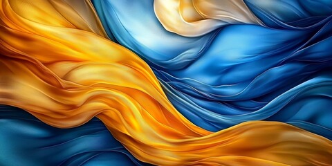 Elegant flowing silk waves in sky blue and yellow gold. 