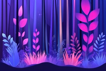 Vibrant Forest Background with Colorful Trees and Plants