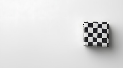 Black and White Checkered Gift Box on Minimalist Background for Elegant Present Wrapping