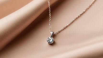 Fototapeta premium Modern diamond pendant necklace with sleek edges, isolated on a seamless creamcolored background