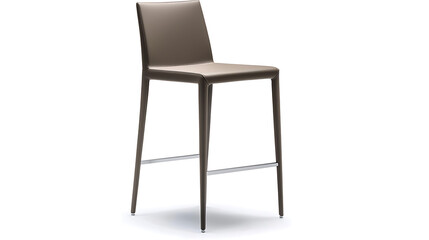 Fototapeta premium A tan leather chair with a silver leg rests on a white background