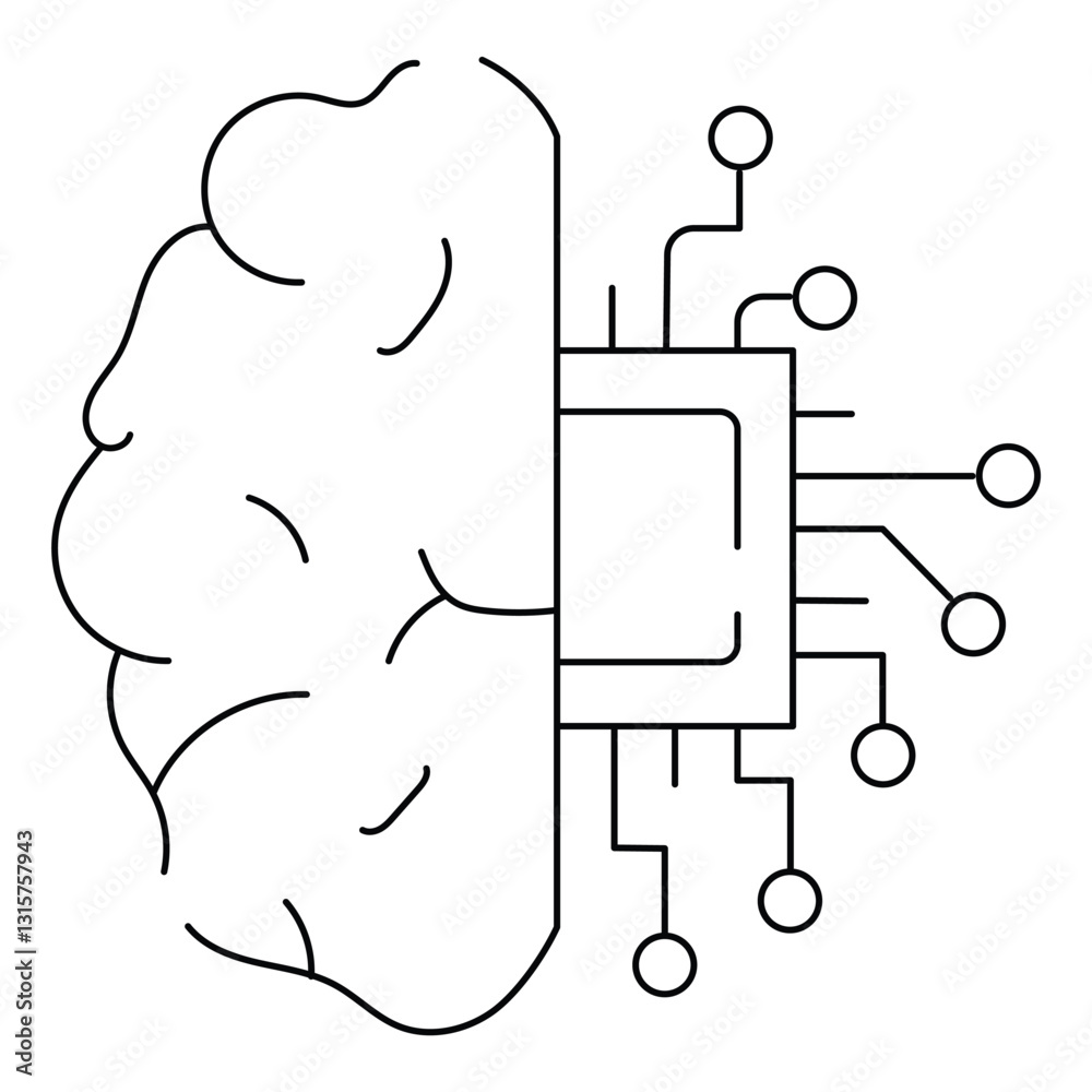 Aufkleber Half brain and half circuit board illustration representing artificial intelligence and technology integration. design symbolizes fusion of human cognition with digital processing, highlighting
