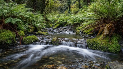 Obraz premium Serene Forest Stream: A Tranquil Escape in Lush Green Nature