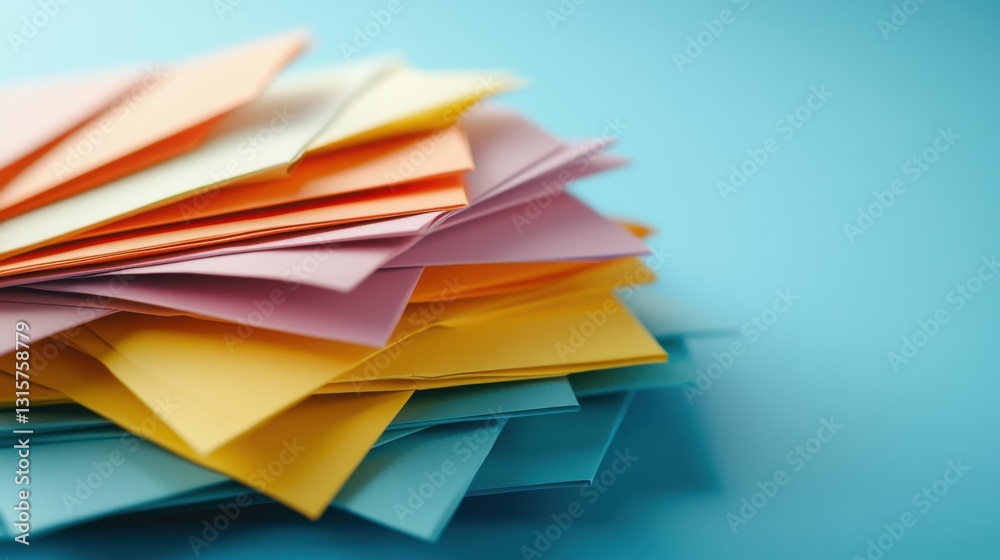 Aufkleber a stack of colorful papers with a blue background