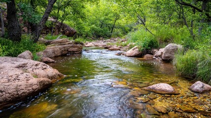 Serene Creek Flowing Through Lush Green Forest