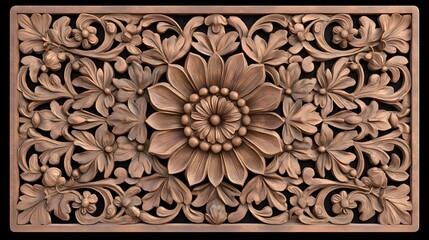 Intricate Floral Relief Carving with Detailed Patterns and Ornate Design in Warm Tones