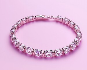 Classic diamond tennis necklace on a soft lavender gradient background, isolated and elegant