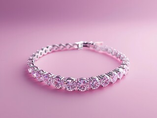 Obraz premium Floating diamond tennis necklace in soft focus, isolated on a pale lavender gradient background