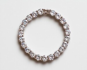 Highdetail diamond tennis necklace with perfect symmetry, isolated on a seamless white surface
