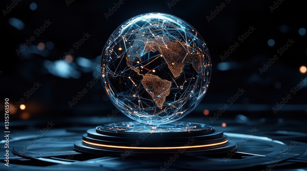 Aufkleber A globe with a network of lines and dots surrounding it