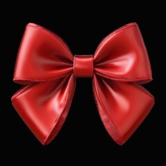 Vibrant 3D Red Satin Bow on Black Background with Smooth Texture and Symmetrical Design  Shiny and Luxurious Appearance