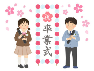 卒業式イメージ素材_卒業証書を持つ子供のベクターイラスト