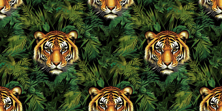 Seamless striking tigers against a backer