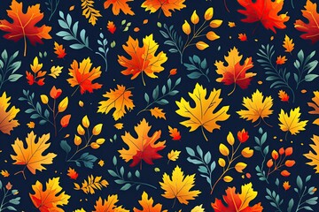 Seamless Pattern Design of Colorful Autumn Leaves for Backdrops and Wallpapers