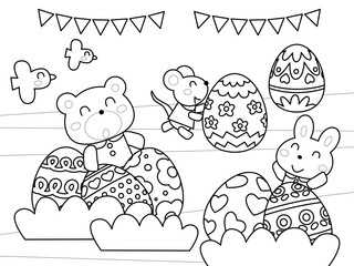 イースターを楽しむ動物たちの塗り絵