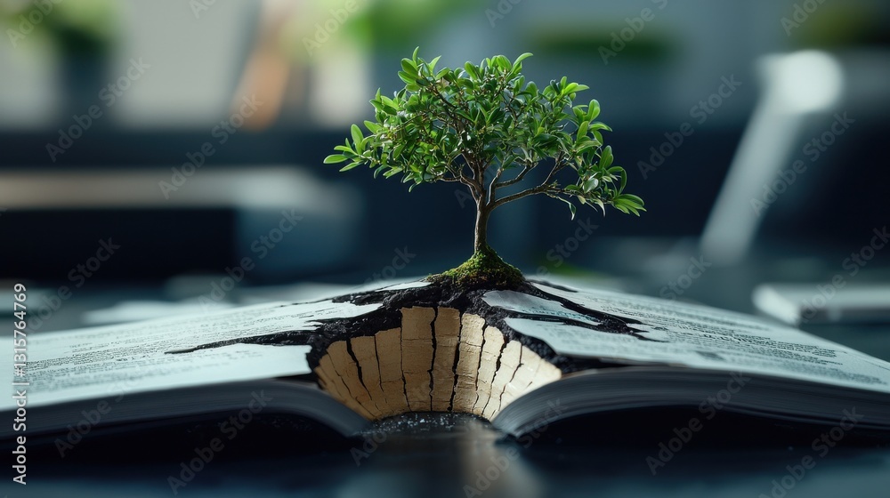 Poster a tree is growing out of a book that has been ripped open