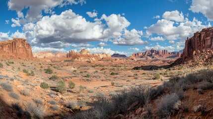 Obraz premium Magnificent Panorama of Canyonlands National Park's Red Rock Formations Under a Dramatic Sky