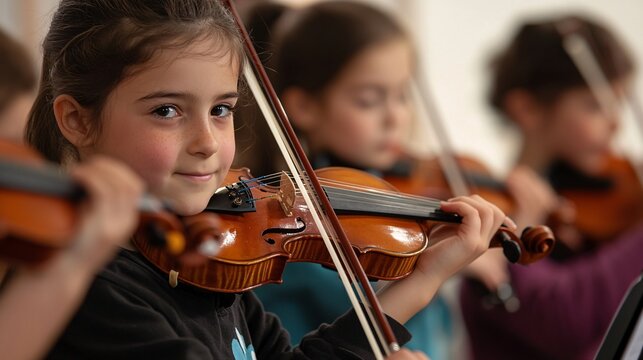 Students adjusting their violins with focus and precision before a recital performance