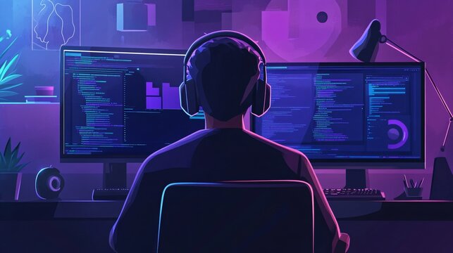 Dedicated teacher using headset while conducting a virtual classroom session