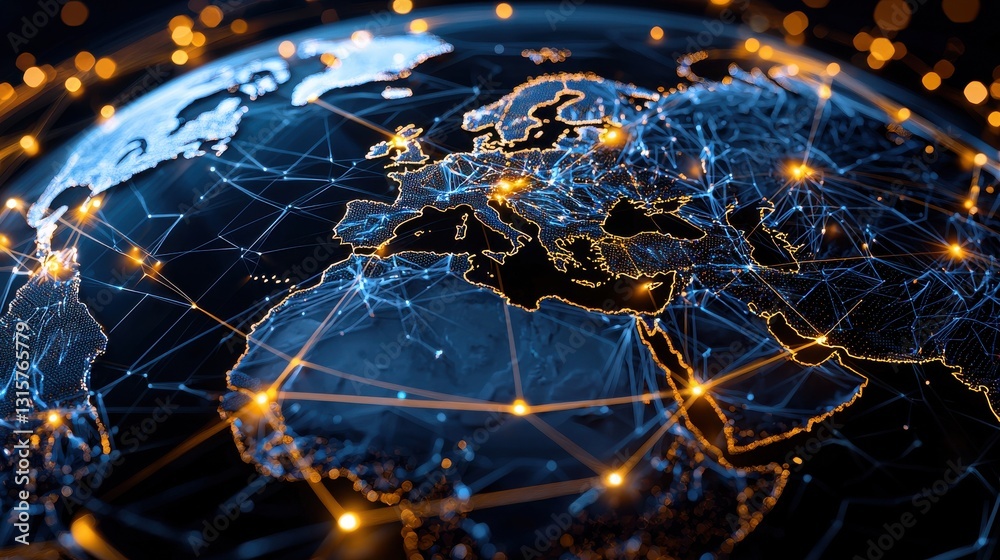 Poster A globe with a network of lines connecting it