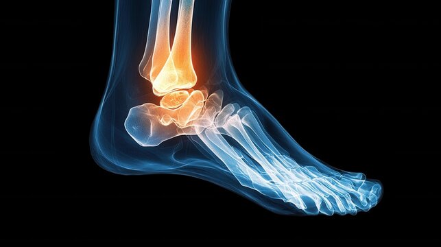 A foot with a broken ankle is shown in a black and white photo