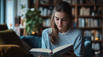 Thoughtful young female reading and marking key sections in a motivational book