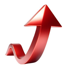 RED upward arrow isolated on a white background. Clean and glossy design. Concept of direction and rise. 3D Rendering