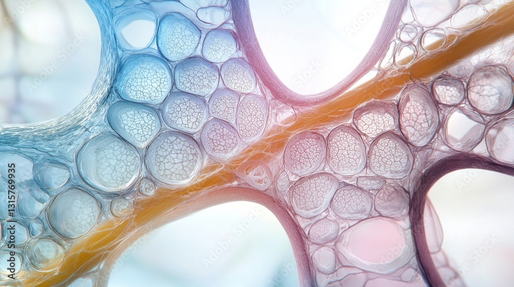 Aufkleber the image is a close up of a cell with a blue and orange line