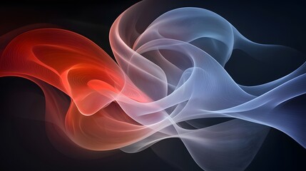 Fototapeta premium Abstract Wave Patterns in Red, White, and Blue Hues on a Dark Background