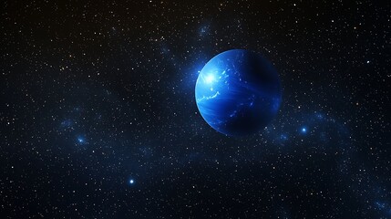 Obraz premium A vibrant blue planet in deep space. Detailed celestial body with glowing light effects against a backdrop of numerous stars