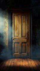 Obraz premium Mysterious Old Wooden Door in a Dark Room