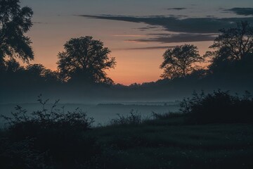 Fototapeta premium Tranquil Twilight Landscapes with Fading Silhouettes and Serene Evening Light