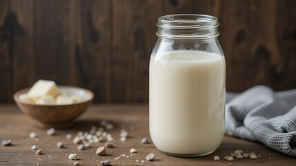 buttermilk in the jar. Type of fermented dairy drink.