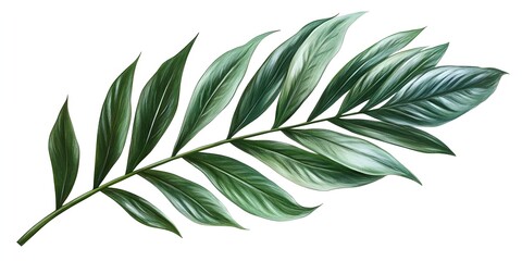Fototapeta premium A single green leaf captured in detail against a pure white background highlighting its natural elegance and beauty
