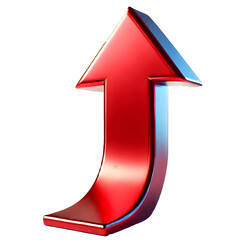 RED upward arrow isolated on a white background. Clean and glossy design. Concept of direction and rise. 3D Rendering