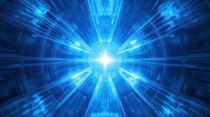 Abstract Blue Light Tunnel: A Digital Art Exploration of Speed, Technology, and Futuristic Visions