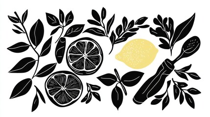Citrus and Herbs Vector Illustration Set for Cleaning Products
