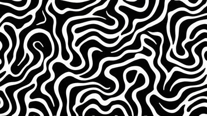 Obraz premium Black and White Abstract Wavy Lines Pattern Creating Depth and Dimension, with Overlapping Shapes for Complex Design Aesthetics.