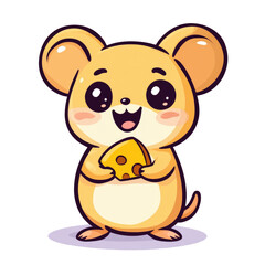 Obraz premium This illustration features a cartoon mouse character that is smiling and holding a piece of cheese.