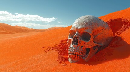 Ancient Skull Unearthed in Desolate Orange Desert Sands,  Sun-Bleached Bones Reveal a Lost History,  Mysterious Relic of a Forgotten Civilization Buried in the Dunes