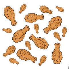 fried chicken pattern background. doodle fried chicken pattern background. fast food background. Chicken leg pattern.