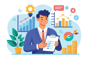 Analyst reviewing sales trends with charts in a modern workspace, sales growth commerce analytics profit analysis business analyst marketing plan holding tablet