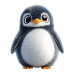 Naklejka premium Fluffy 3D Cartoon Penguin with Glowing Flippers and Big Eyes Isolated on Transparent Background