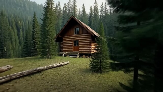 Isolated house in the middle of a dense jungle, surrounded by lush green foliage and towering trees, with a peaceful and mysterious atmosphere, capturing the solitude and serenity of the remo
